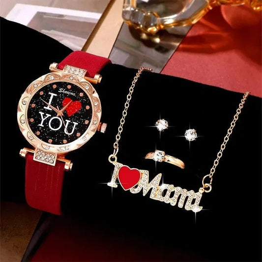 I Love You Mama Women Watch Vintage Mom Gift Set Necklace Earring-women watches-All10dollars.com