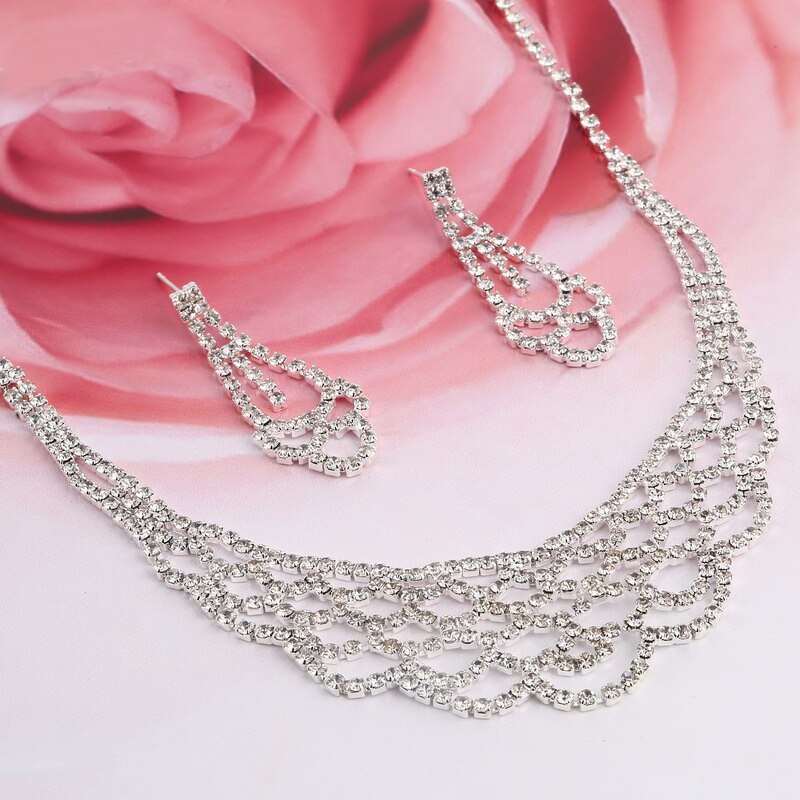 Celebrity Inspired Crystal Necklace Beautiful Silver Color Jewelry Set-Jewelry-All10dollars.com