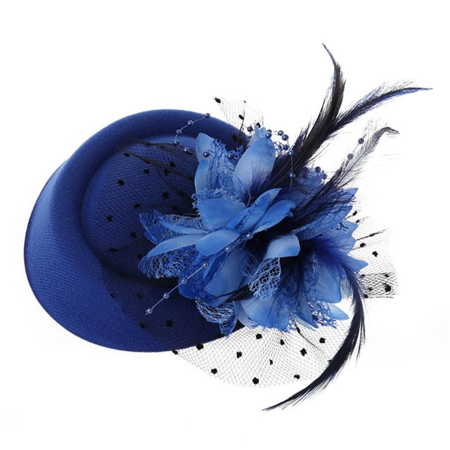 Fascinating Hats Headband Womens Feather Flower Brides Hair Accessories Wedding Hair Clip-Blue-All10dollars.com