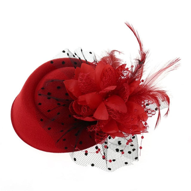 Fascinating Hats Headband Womens Feather Flower Brides Hair Accessories Wedding Hair Clip-Red-All10dollars.com