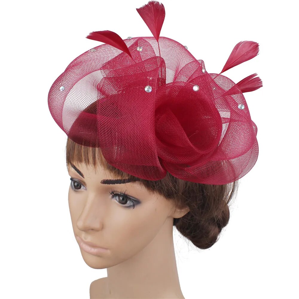 Elegant Birdcage Veil Ladies Wedding Fascinator Hat-headwear-Red-All10dollars.com
