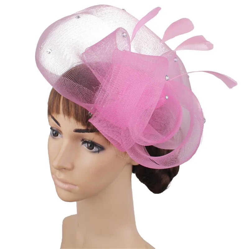 Elegant Birdcage Veil Ladies Wedding Fascinator Hat-headwear-Pink-All10dollars.com