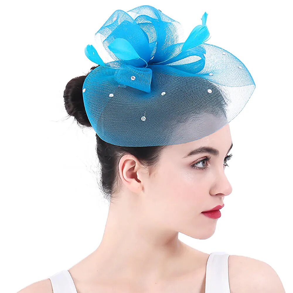 Elegant Birdcage Veil Ladies Wedding Fascinator Hat-headwear-Sky Blue-All10dollars.com