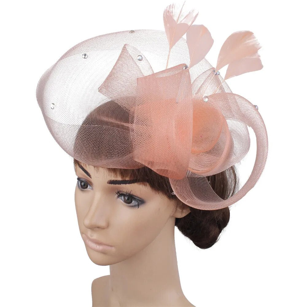 Elegant Birdcage Veil Ladies Wedding Fascinator Hat-headwear-champagne-All10dollars.com