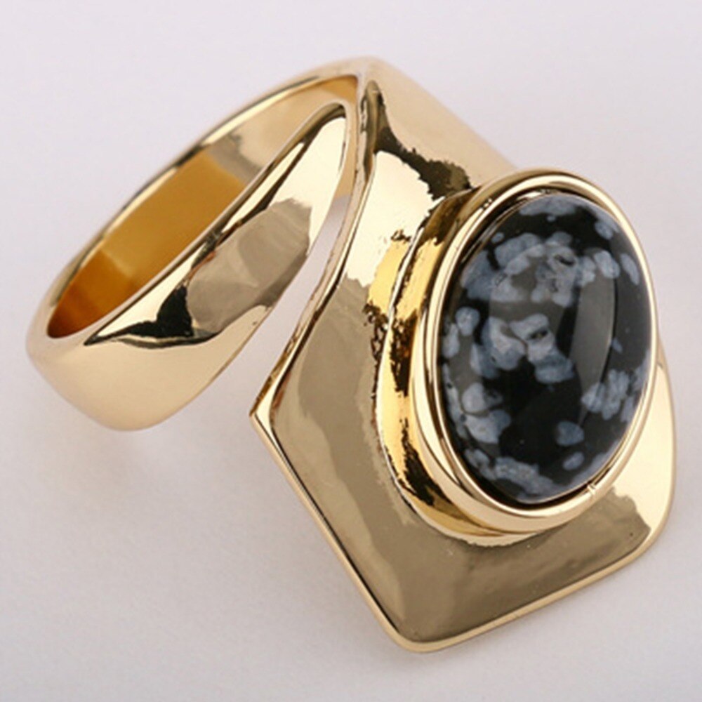 Vintage Golden Natural Stone 18mm Diameter Ring For Women Ladies Retro Finger Decorations Jewelry Accessories-All10dollars.com