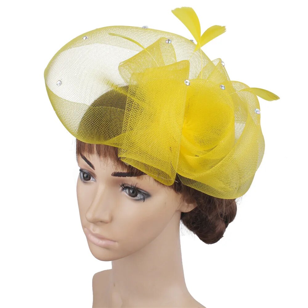 Elegant Birdcage Veil Ladies Wedding Fascinator Hat-headwear-Yellow-All10dollars.com