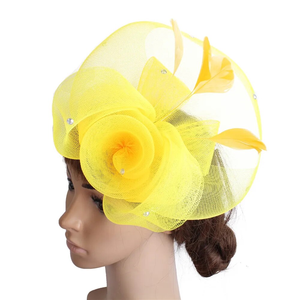 Elegant Birdcage Veil Ladies Wedding Fascinator Hat-headwear-Lemon Yellow-All10dollars.com