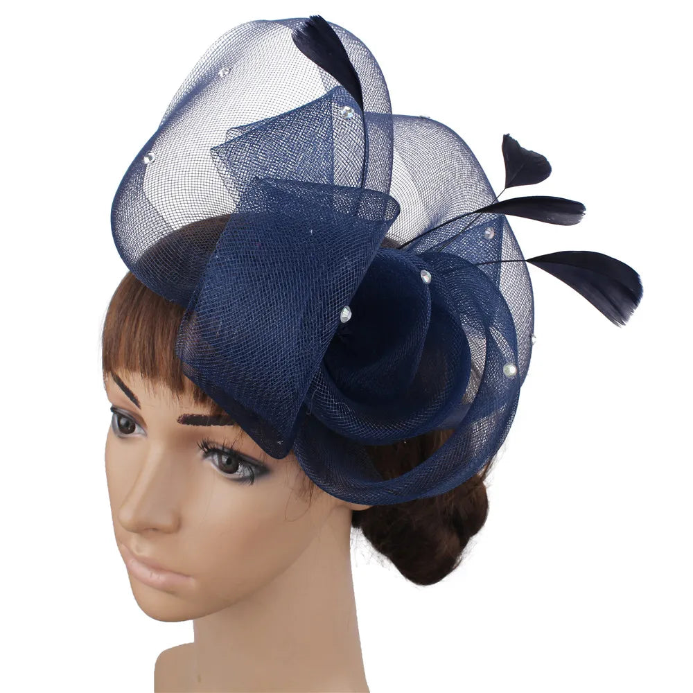 Elegant Birdcage Veil Ladies Wedding Fascinator Hat-headwear-navy-All10dollars.com
