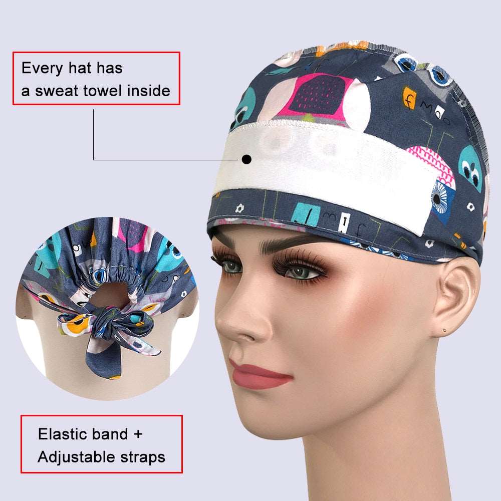 Cartoon Printing Medical Women Nurse Hats Adjustable Beautician Scrub Hat Pet Shop Lab Scrubs Cap-hats-All10dollars.com
