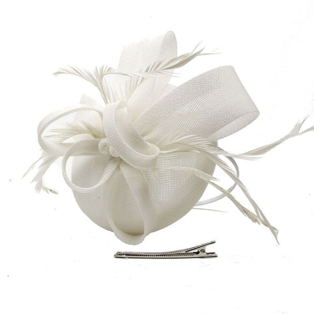 Ladies Women Fascinator Flower Feather Hat Headband Wedding Party Mesh Headpiece-white-All10dollars.com