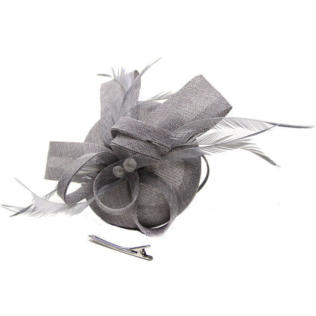 Ladies Women Fascinator Flower Feather Hat Headband Wedding Party Mesh Headpiece-gray-All10dollars.com