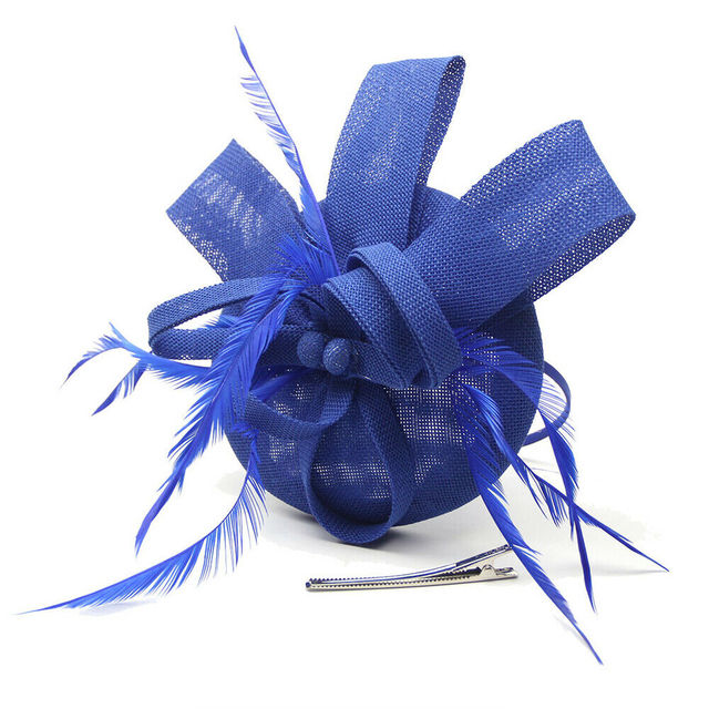 Ladies Women Fascinator Flower Feather Hat Headband Wedding Party Mesh Headpiece-Blue-All10dollars.com
