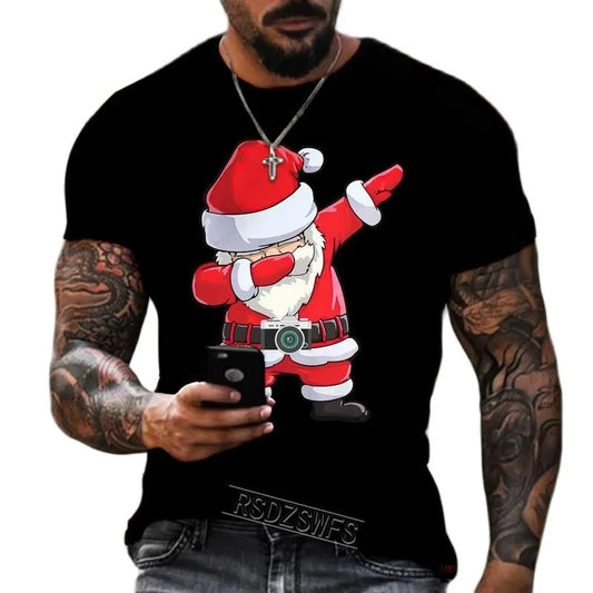 Santa Claus Print T Shirt Party Christmas Clothing-All10dollars.com