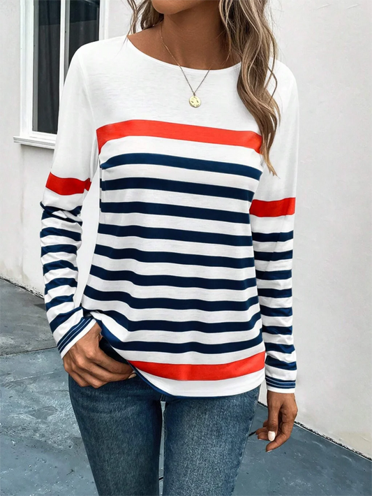 Women's T shirts Sweatshirt Beautiful Striped Geometric Print Long Sleeve-CTZH231024TWNZA03-S-All10dollars.com