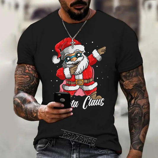 Santa Claus Print T Shirt Christmas Short Sleeve O-neck Tops Oversized T-shirts-All10dollars.com