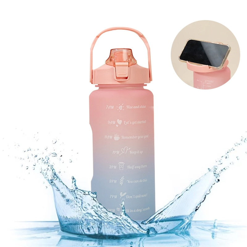2L Water Bottle With Straw Large Capacity Sports Water Bottle BPA Free Portable Drinking Bottles With Time Marker-water bottle-Pink-A-2000ml-2000ml-All10dollars.com
