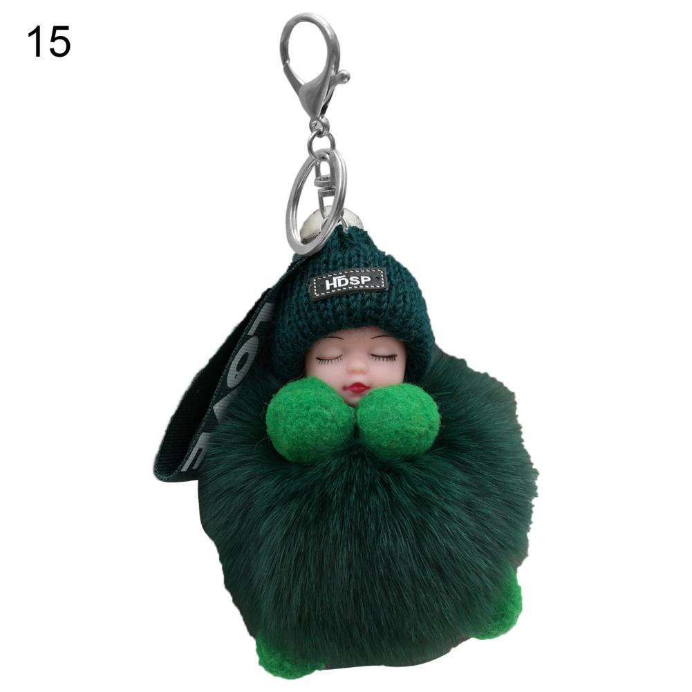 Pompom Sleeping Baby Keychain Cute Fluffy Plush Doll Fashion Multi-colored Knitted Hat Wear Cars Key Ring Gift for Women-baby keychain-15-All10dollars.com
