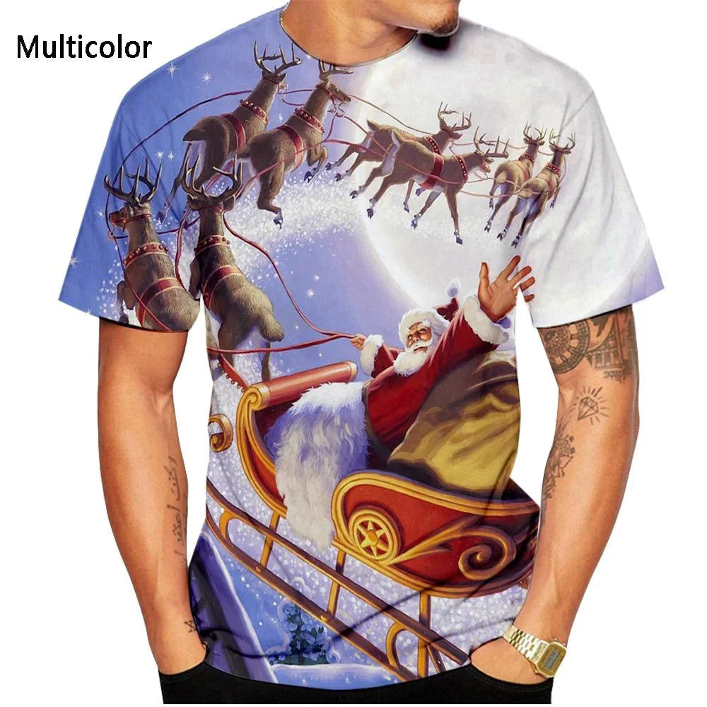3D Printed T-shirts Christmas T-shirts Men and Women Short Sleeved Santa Shirt Tops-Mint-XS-All10dollars.com