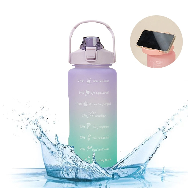 2L Water Bottle With Straw Large Capacity Sports Water Bottle BPA Free Portable Drinking Bottles With Time Marker-water bottle-Purple-A-2000ml-2000ml-All10dollars.com