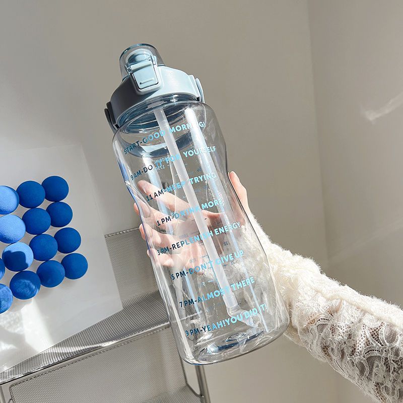 2L Water Bottle With Straw Large Capacity Sports Water Bottle BPA Free Portable Drinking Bottles With Time Marker-water bottle-Blue-B-2000ml-2000ml-All10dollars.com