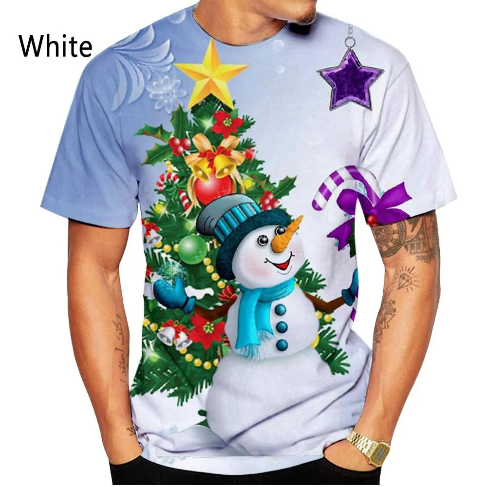 3D Printed T-shirts Christmas T-shirts Men and Women Short Sleeved Santa Shirt Tops-WHITE-XS-All10dollars.com