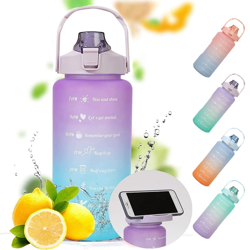 2L Water Bottle With Straw Large Capacity Sports Water Bottle BPA Free Portable Drinking Bottles With Time Marker-water bottle-All10dollars.com