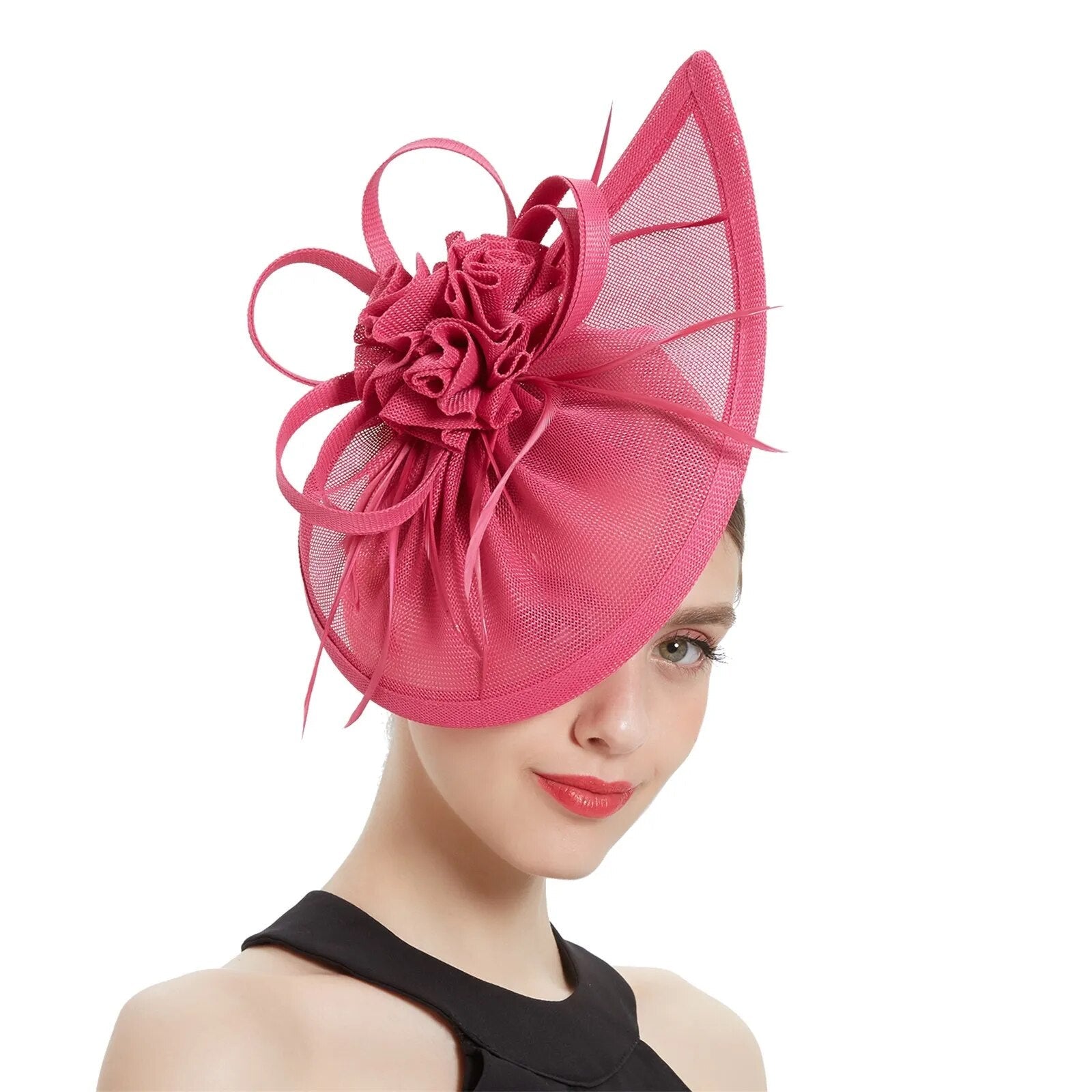 Londonisy Women Fascinator Headwear Wedding Party Hair Accessories-fascinator-Rose Red-All10dollars.com