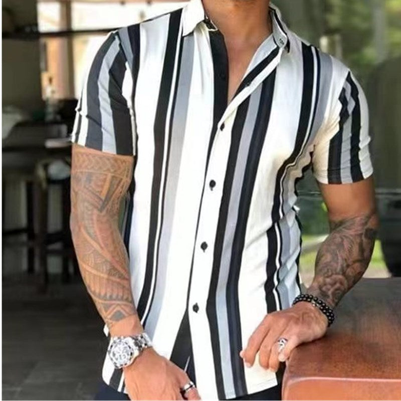 Fashion Stripes Gents Summer Shirt-Mens Short Sleeved Shirt linen-white-S-All10dollars.com