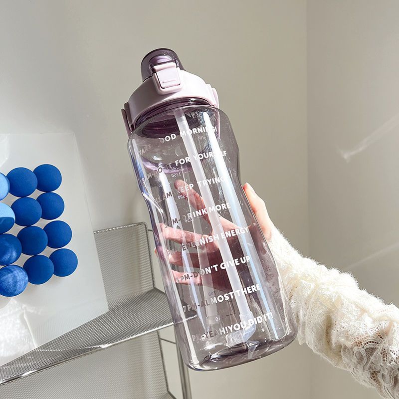 2L Water Bottle With Straw Large Capacity Sports Water Bottle BPA Free Portable Drinking Bottles With Time Marker-water bottle-PurPle-B-2000ml-2000ml-All10dollars.com