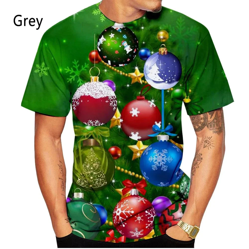 3D Printed T-shirts Christmas T-shirts Men and Women Short Sleeved Santa Shirt Tops-GRAY-XS-All10dollars.com