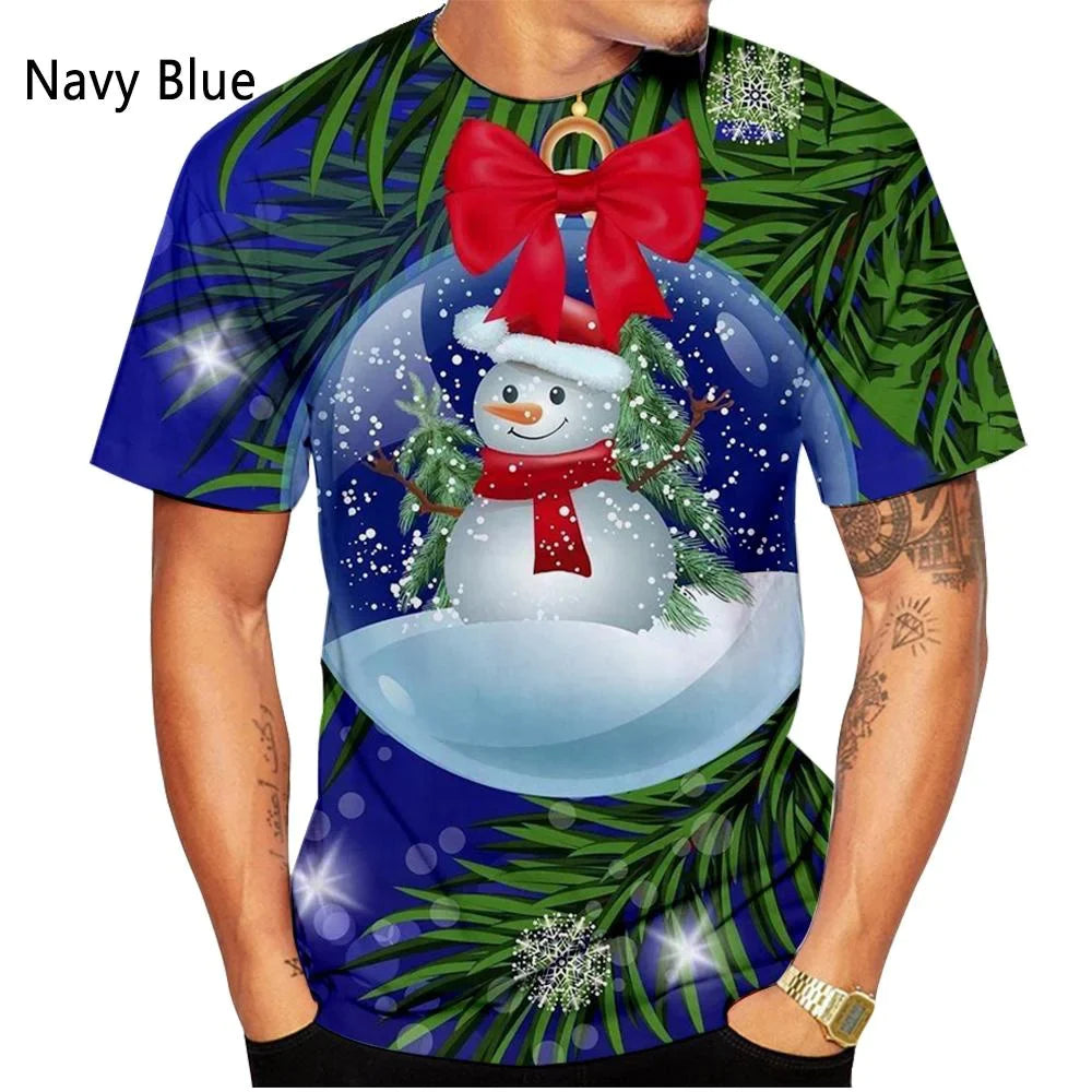 3D Printed T-shirts Christmas T-shirts Men and Women Short Sleeved Santa Shirt Tops-Navy Blue-XS-All10dollars.com