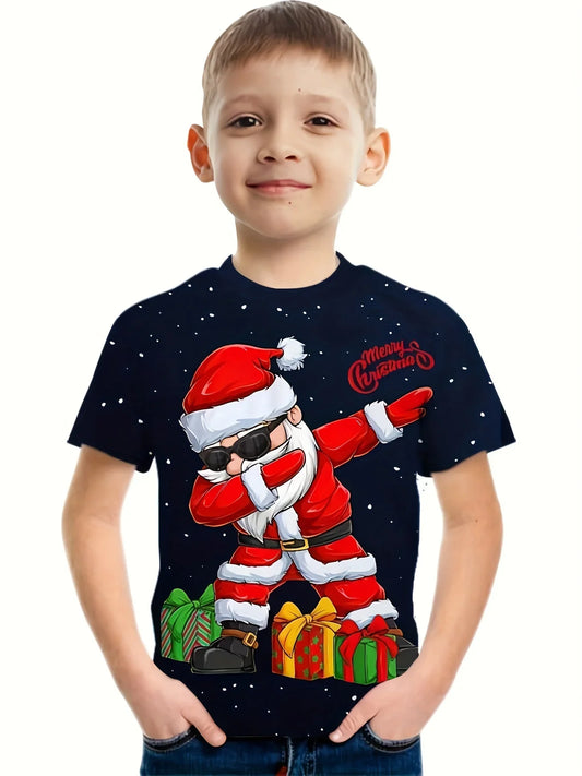 Christmas Dancing Santa Claus Print T Shirt Tees Kids-SMT-TZ-836-4T-All10dollars.com