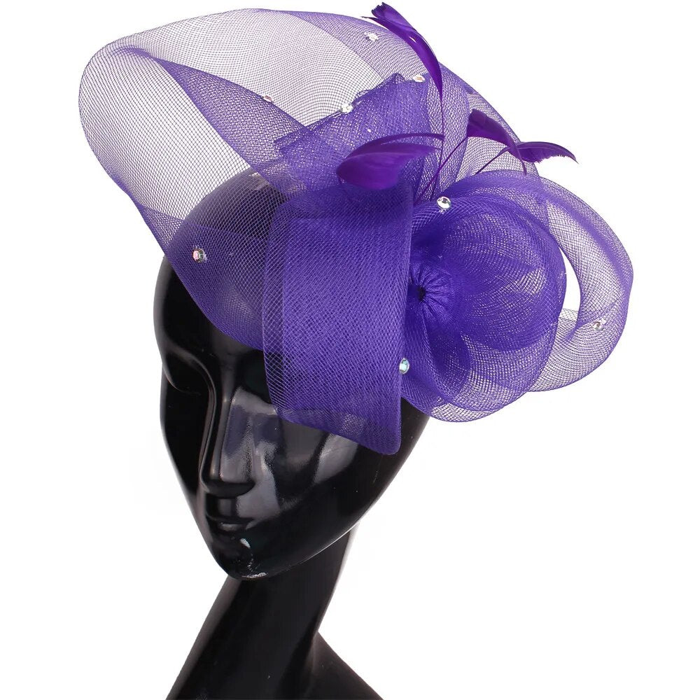 Elegant Birdcage Veil Ladies Wedding Fascinator Hat-headwear-Purple-All10dollars.com