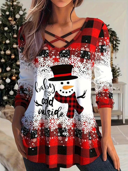 Christmas Top Women Clothing Long Sleeve Casual Loose T-Shirt Tee-Pattern 3-S-All10dollars.com