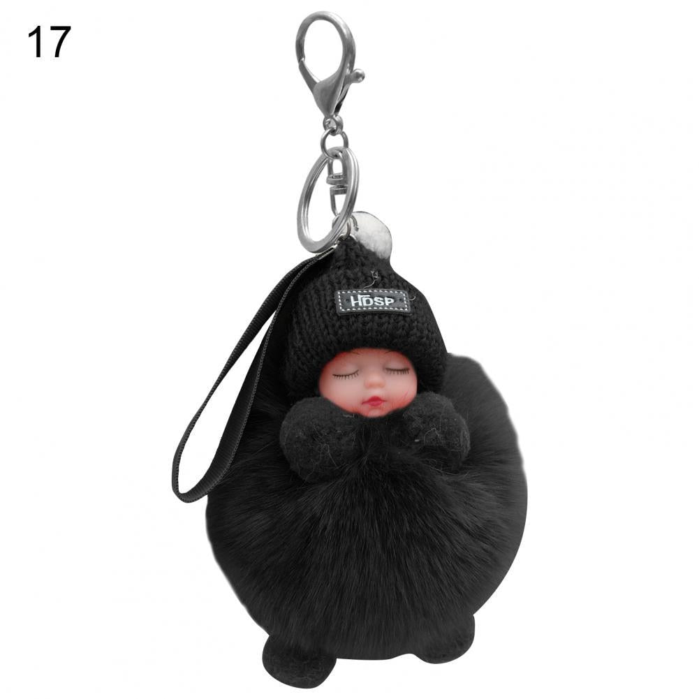 Pompom Sleeping Baby Keychain Cute Fluffy Plush Doll Fashion Multi-colored Knitted Hat Wear Cars Key Ring Gift for Women-baby keychain-17-All10dollars.com
