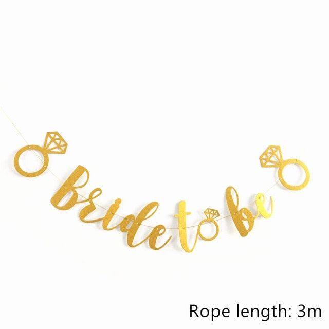 Wedding Decorations Bridal Shower Wedding Veil Team Bride To Be Satin Sash Bachelorette Party Girl Hen Party Decoration Supplies-rings gold banner-All10dollars.com