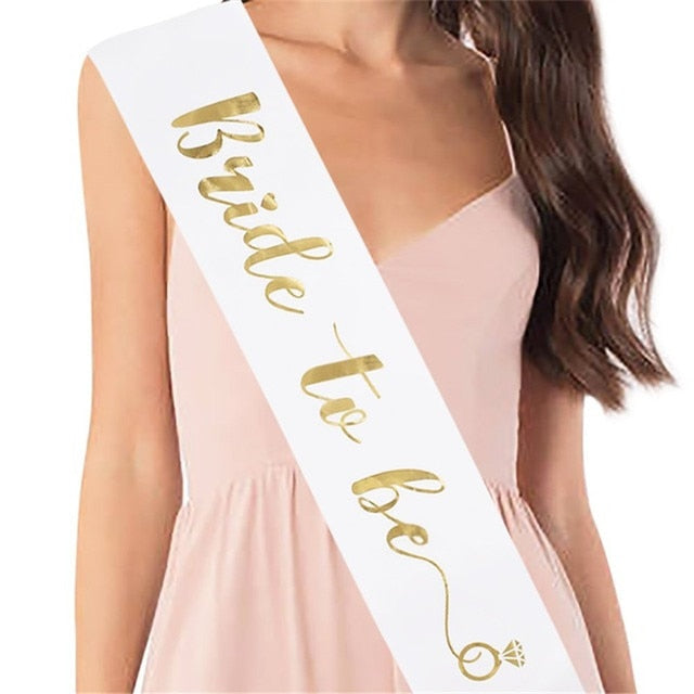 Wedding Decorations Bridal Shower Wedding Veil Team Bride To Be Satin Sash Bachelorette Party Girl Hen Party Decoration Supplies-ring BTB gold white-All10dollars.com