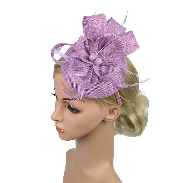 Women Fascinator Cocktail Hair Clips Flower Mesh Feather Hair Bands Ladies Elegant Hair Accessories For Wedding Party Headpieces-Purple-United States-All10dollars.com