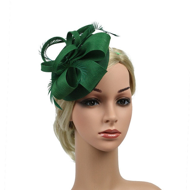 Women Fascinator Cocktail Hair Clips Flower Mesh Feather Hair Bands Ladies Elegant Hair Accessories For Wedding Party Headpieces-Green-United States-All10dollars.com