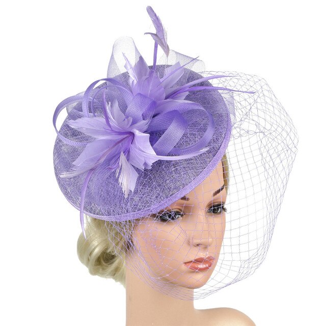 Elegant Hat Strap Flower Feather Party Hat Hair Clip Headband Accessory-Purple-United States-All10dollars.com