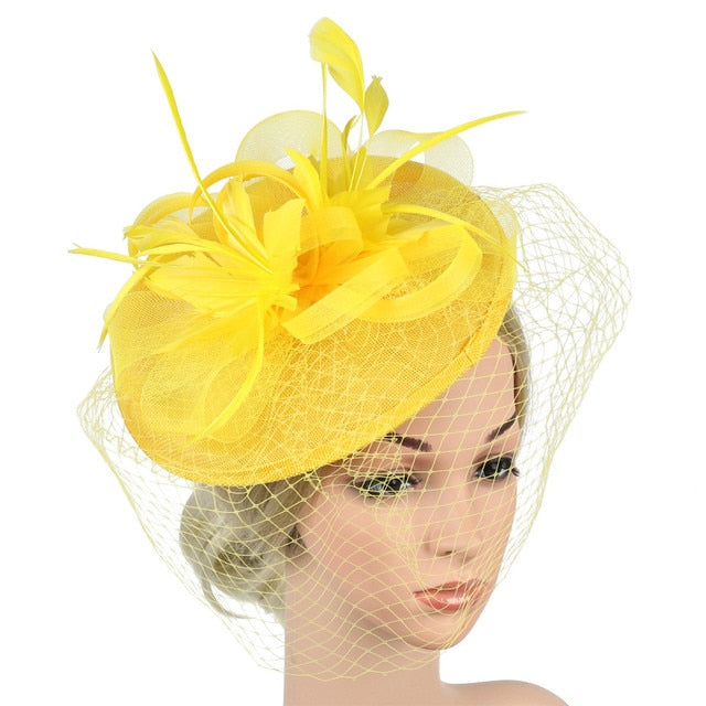 Elegant Hat Strap Flower Feather Party Hat Hair Clip Headband Accessory-Yellow-United States-All10dollars.com