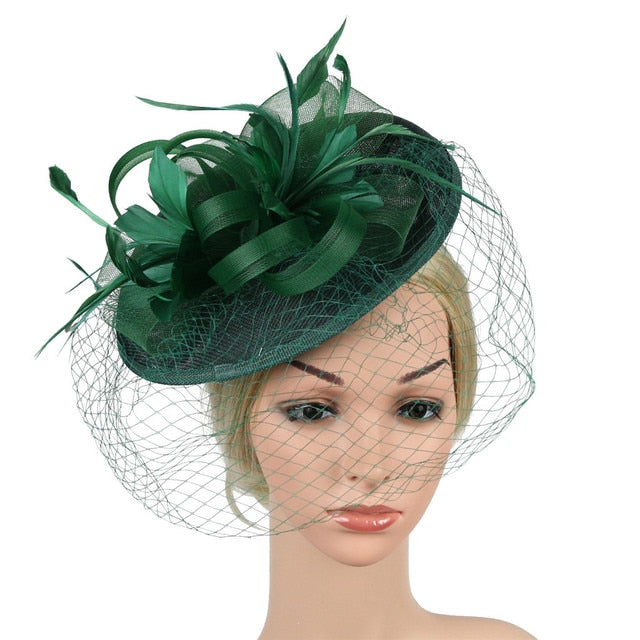 Elegant Hat Strap Flower Feather Party Hat Hair Clip Headband Accessory-Green-United States-All10dollars.com