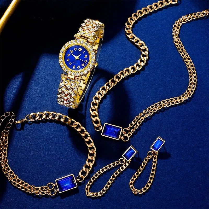 Women's Fashion Necklace Earrings Bracelet Set Diamond Luxury Wristwatch Jewelry Set-women watches-All10dollars.com
