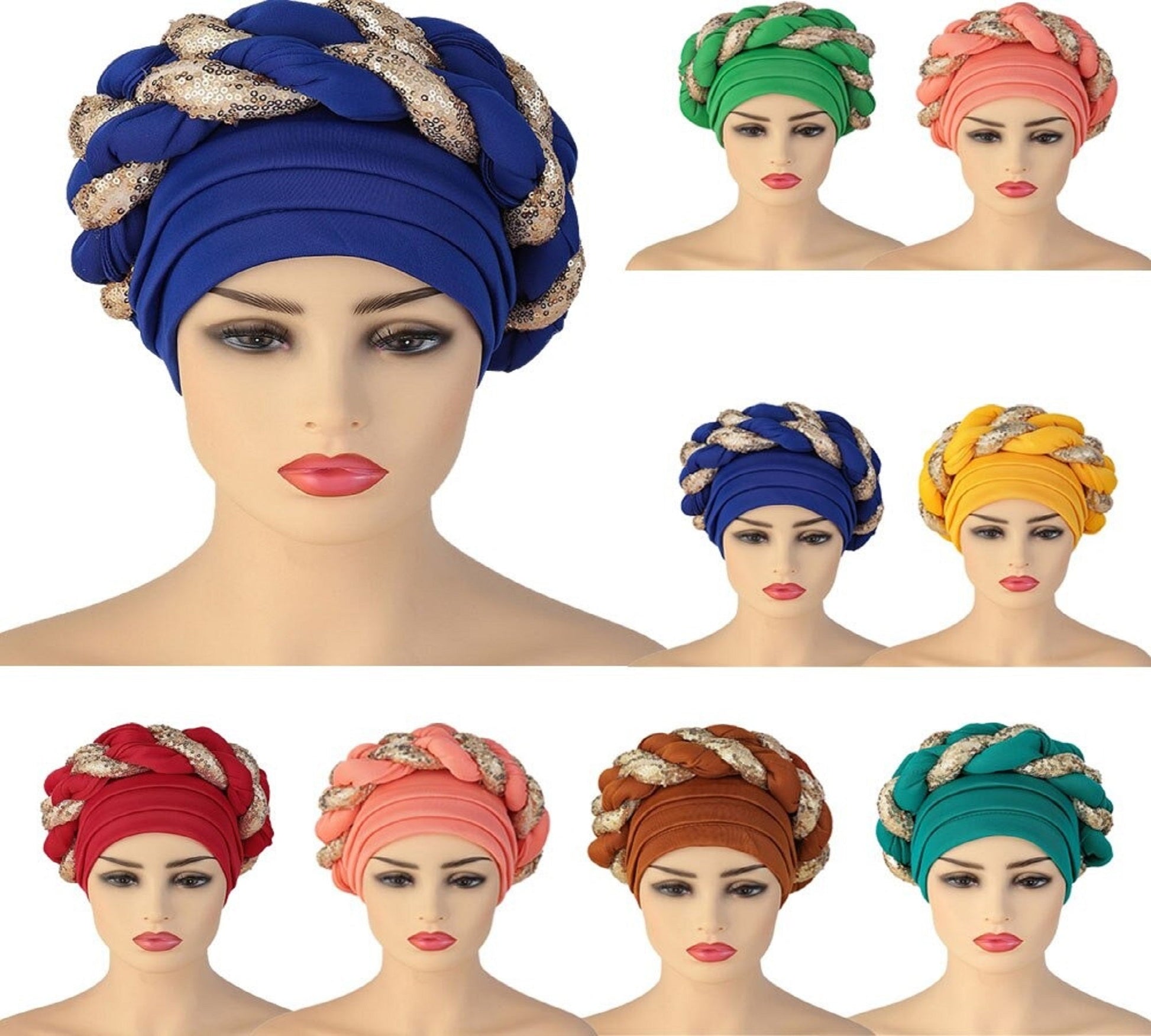 Headband Turban All season Women Cap Beanie Chemo Hat-turban-blue-All10dollars.com