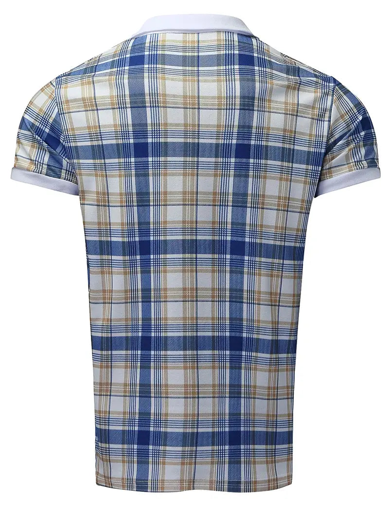 Men's Summer Polo Shirt Plaid Zipper Slim Fit-Polo Shirt-All10dollars.com