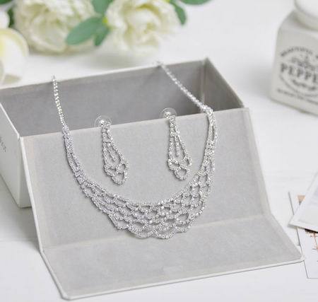 Celebrity Inspired Crystal Necklace Beautiful Silver Color Jewelry Set-Jewelry-F032-All10dollars.com