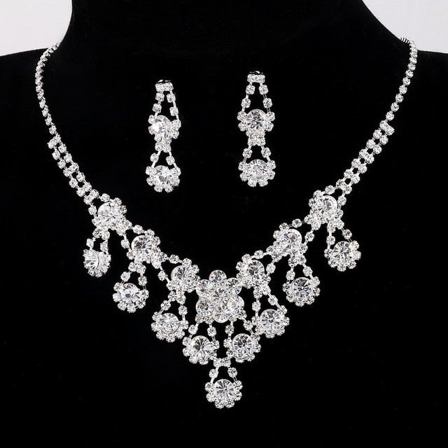 Celebrity Inspired Crystal Necklace Beautiful Silver Color Jewelry Set-Jewelry-F044-All10dollars.com