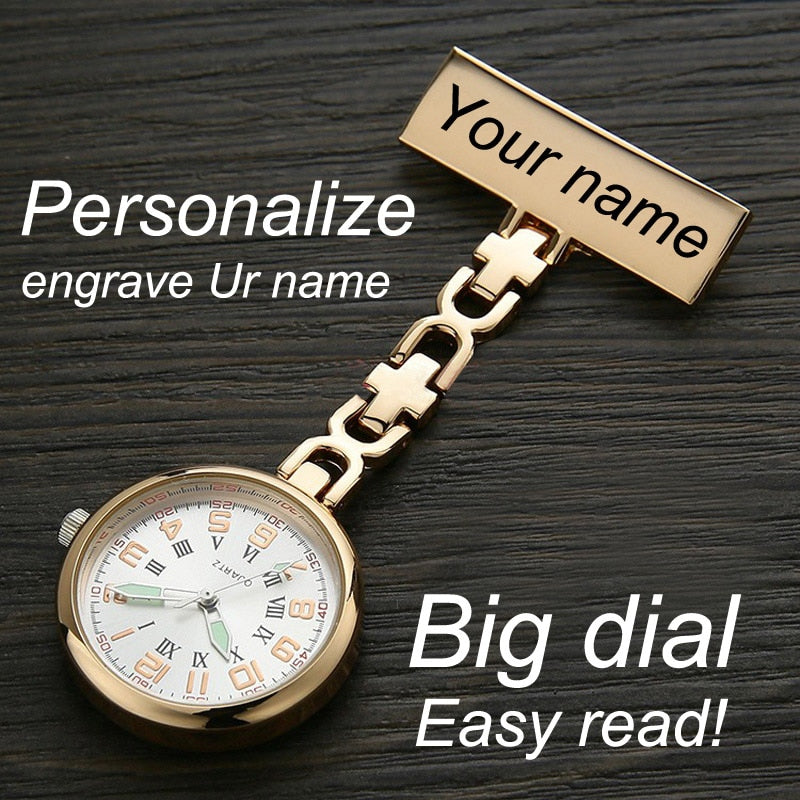 Personalized Customized FREE Name Engraved Rose Gold Pin Brooch BIG Dial Luminescent TOP QUALITY Lapel Midwife Nurse Fob Watch-All10dollars.com