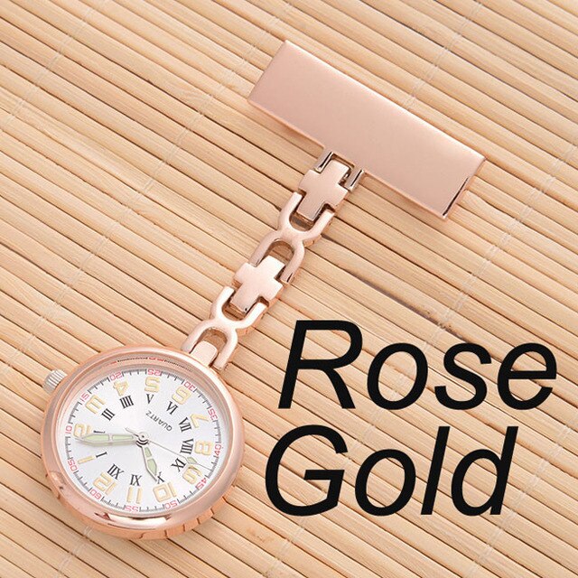 Personalized Customized FREE Name Engraved Rose Gold Pin Brooch BIG Dial Luminescent TOP QUALITY Lapel Midwife Nurse Fob Watch-Rose Gold-All10dollars.com