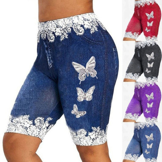Women Pants Shorts Leggings Denim Ladies Short Pants Summer Floral Printed High Waist-All10dollars.com